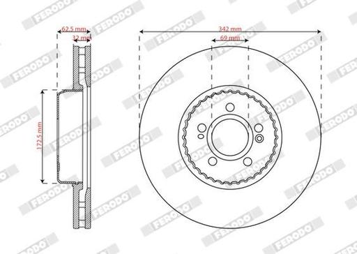 [DDF2839C-1] BRAKE DISC FRONT 342MM FERODO MERC (CROSS DRILLED)