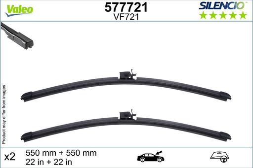 [VF721] WIPER BLADE [FRONT KIT] VALEO SILENCIO [550MM 22 INCH + 550MM 22 INCH - WITH SPOILER FLAT WIPER BLADE]