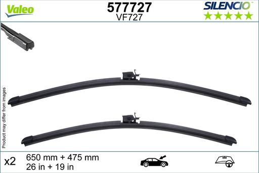 [VF727] WIPER BLADE [FRONT KIT] VALEO SILENCIO [650MM 26 INCH + 475MM 19 INCH - WITH SPOILER FLAT WIPER BLADE]