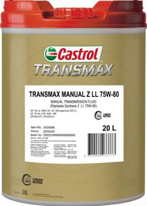 [3429956] GEAR OIL 20L 75W80 TRANSMAX MANUAL Z LONG LIFE CASTROL