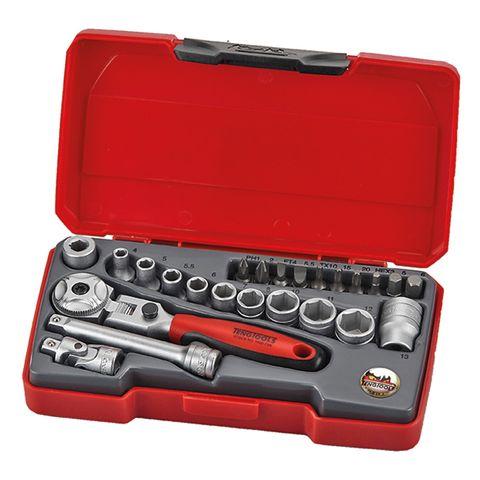 [TE-T1424S] TENG 24PCE 1/4" DR. MINI METRIC SOCKET SET (FLEX RATCHET.)