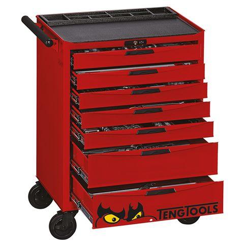 [TE-TCMM491N] TENG 491PCE 26" 7 DRAWER ROLL CABINET MECHANIC'S TOOL KIT, METRIC, PS TRAYS, RED