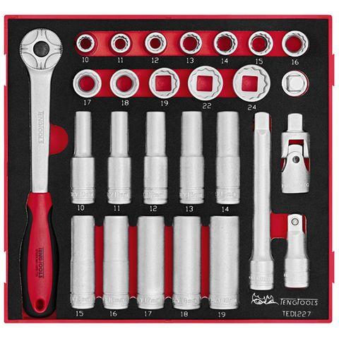 [TE-TED1227] TENG 27PCE 1/2" DR. SOCKET & ACC SET 10-24MM - TED-TRAY