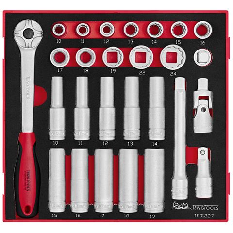 [TE-TED1227] TENG 27PCE 1/2" DR. SOCKET & ACC SET 10-24MM - TED-TRAY