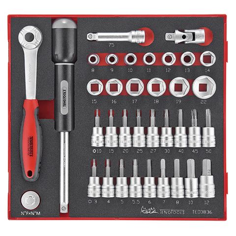 [TE-TED3836] TENG 36PCE 3/8" DR. STD & TX/HEX SOCKET SET - TED-TRAY