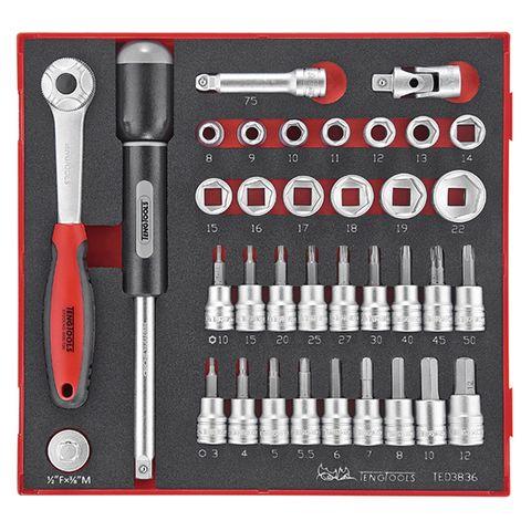 [TE-TED3836] TENG 36PCE 3/8" DR. STD & TX/HEX SOCKET SET - TED-TRAY
