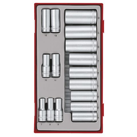[TE-TT3816] TENG 16PCE 3/8" DR. DEEP SOCKET SET 7-22MM - TC-TRAY