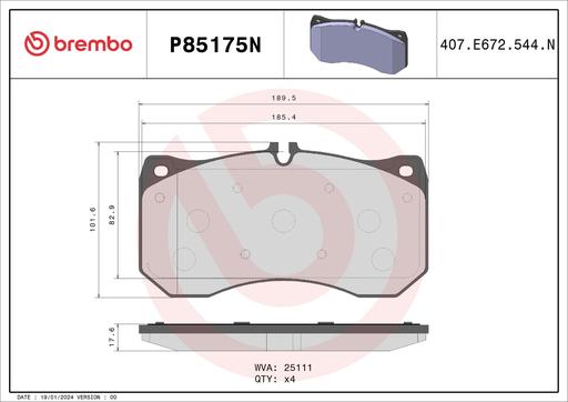 [P85175N] BRAKE PADS FRONT BREMBO CERAMIC VAG