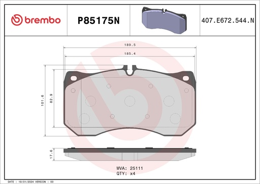 [P85175N] FRONT PADS BREMBO CERAMIC VAG