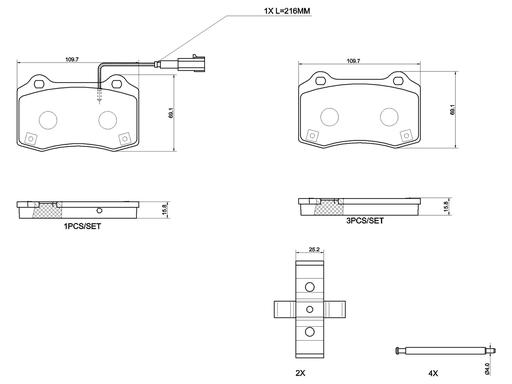 [P48006] BRAKE PADS REAR BREMBO MASERATI