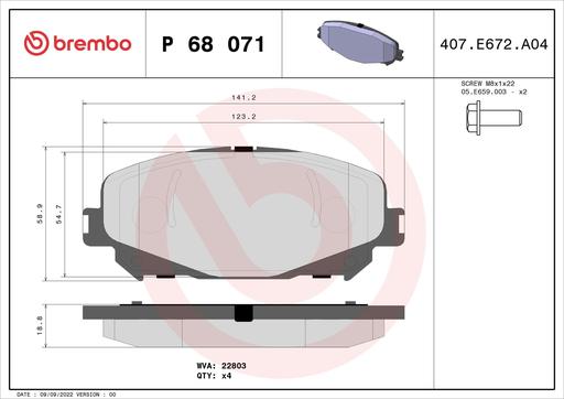 [P68071] BRAKE PADS FRONT BREMBO RENAULT